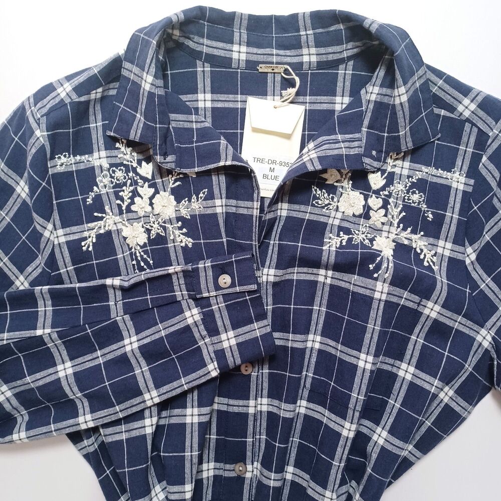 Chan Luu Dress Maxi Plaid Embroidered Medium Western Country Prairiecore Tiered